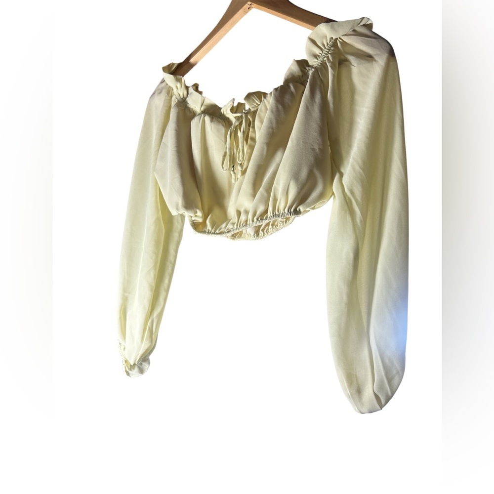 12th Tribe Yellow Long Sleeve Crop Top Boho Chic Romantic Ruffle Blouse Small S - Picture 7 of 10